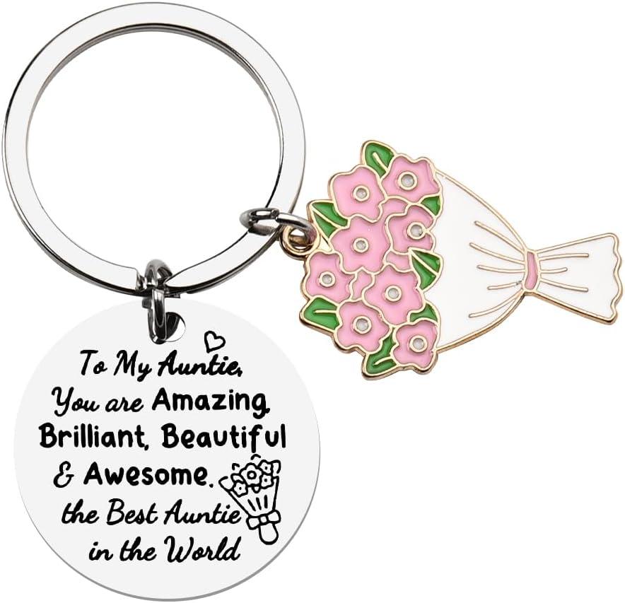 Siopue Aunt Birthday Gifts from Niece Nephew Auntie Inspirational Keychain for Women Aunty Christmas Gifts for Aunts Auntie Encouragement Keychains for Women (Silver, S)