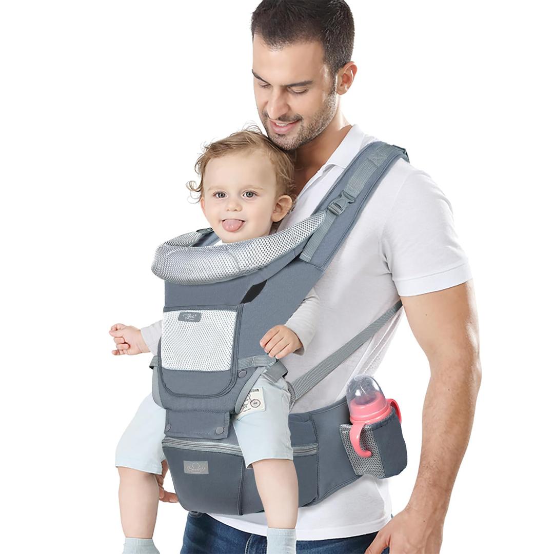 Baby Carrier Ergonomic Infant Carrier with Hip Seat Kangaroo Bag Soft Baby Carrier Newborn to Toddler 7-45lbs Front and Back Baby Holder Carrier for Men Dad Mom (Dark Gray)
