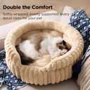 Bedsure ComfyFleece Cat Bed, Washable Round Cute Cat Beds for Indoor Cats, Super Soft Corduroy Pet Bed for Puppy and Kitten with Anti-Slip Bottom, 23''x23''x8.5'', Sandy Beige