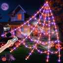 Halloween Spider Web Lights 550 LED Lighted Spider Web 16.4Ft Giant Halloween Decorations Light up with 8 Lighting Modes Waterproof & Timer for Indoor Outdoor House Haunted Yard Decor, Purple & Orange