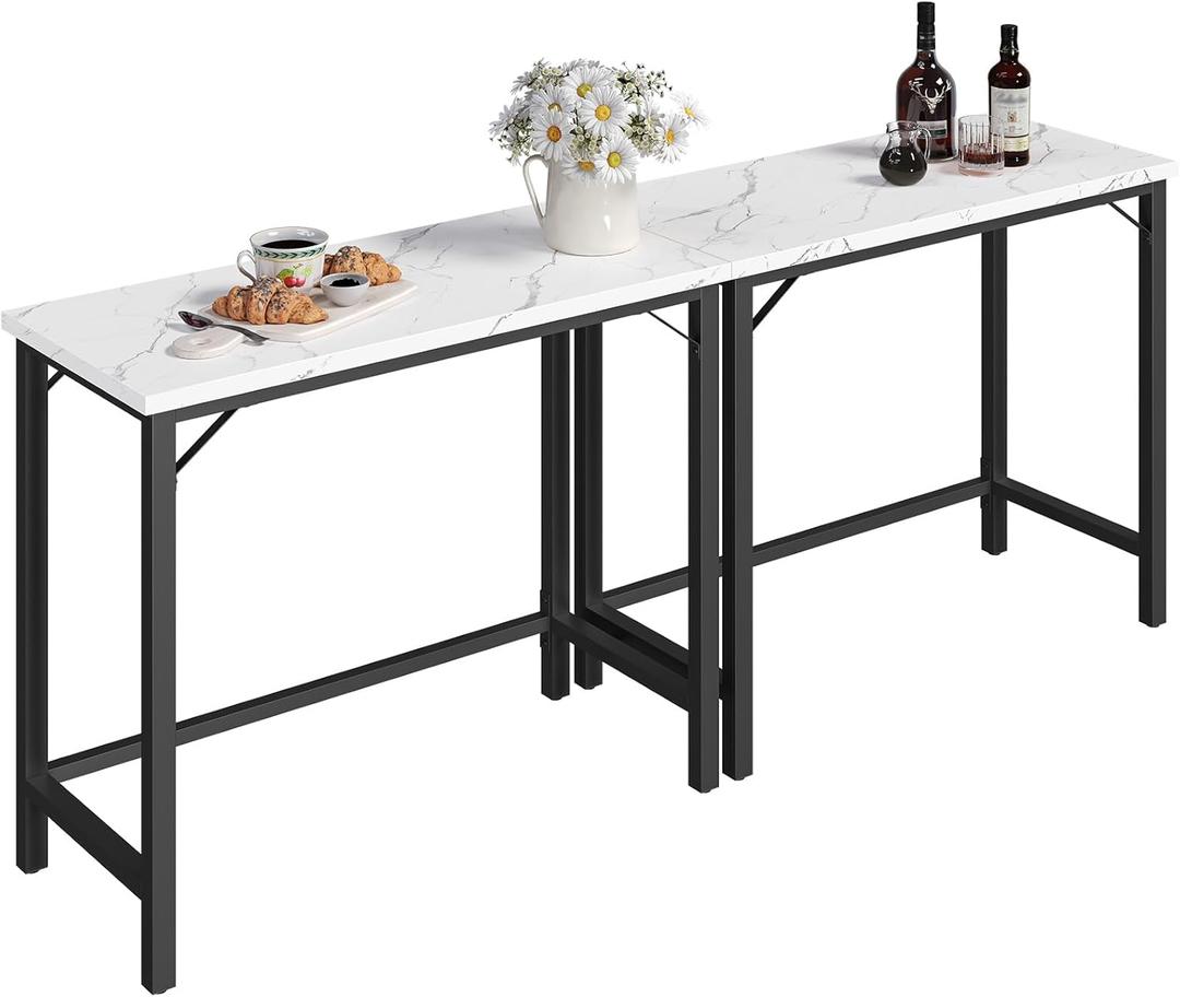 MAHANCRIS Narrow Bar Table, 63-Inch Pub Table for Dining Room, Counter Bar Tables with Sturdy Metal Frame, Connectable Bar Table, Multifunctional Console Table, Marble and Black BTHM1601, 63"L x 13.8"W x 35"H