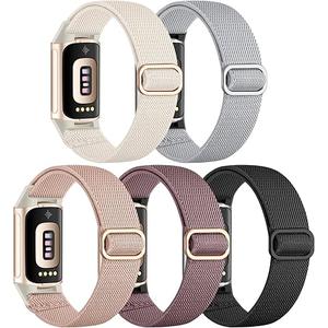 Maledan Elastic Bands Compatible with Fitbit Charge 6/Charge 5 Band Women Men, Waterproof Stretchy Nylon Bracelet Loops Strap Replacement Bands for Fitbit Charge 5/Charge 6 Fitness Tracker Accessories