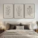 Framed Farmhouse Botanical Canvas Wall Art Set of 3, Large Vintage Neutral Floral Line Artwork for Walls, Minimalist Rustic Sketch Art Prints Panitings for Living Room Bedroom Kitchen, 24x36 Inch, 24W" x 36H"x3Pcs