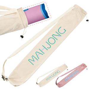 34 Inch Long Mahjong Mat Bag Cute Double Strapped Flannel Cloth Drawstring Mahjong Holder Lightweight Outdoor Carrying Bag for Board Games Outdoor Travel Storage-Mat Not Include(Beige,1 Pc)