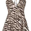 Milumia Women's Zebra Print Halter Top Y2k Deep V Neck Sleeveless Ruffle Hem Cami Tops (Large, Multicolor)