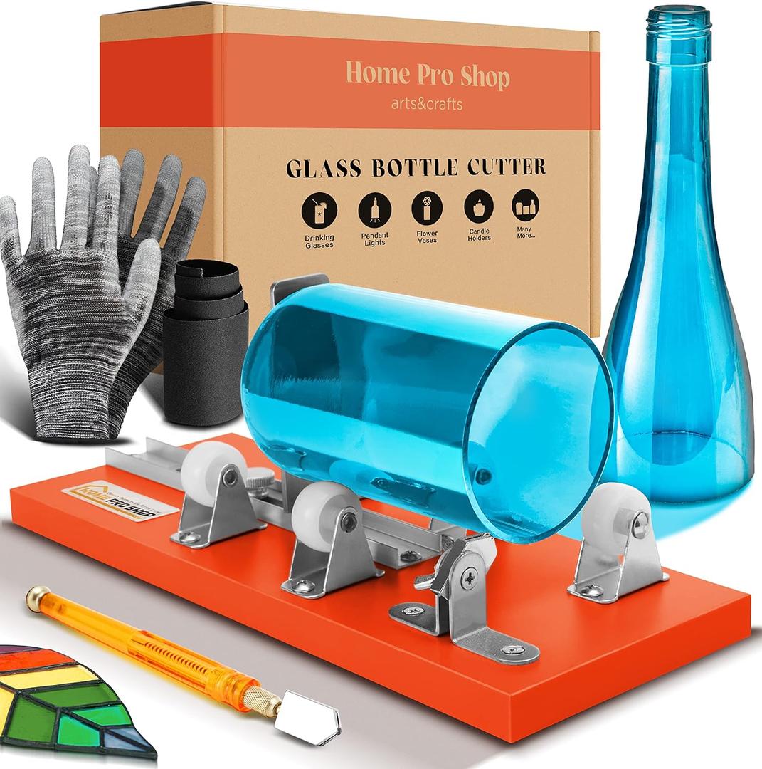 Home Pro Shop Premium Glass Bottle Cutter Kit - DIY Glass Cutter for Bottles - Beer & Wine Bottle Cutter Tool with Safety Gloves & Accessories 