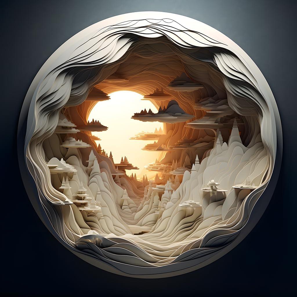 Bgraamiens- Hard Puzzles for Adults -3D Visual Dawn Inside a Cave - 1000 Pieces Round Puzzle for Adults, Unique Impossible Difficult Hard Challenging Jigsaw Puzzles 1000 Pieces