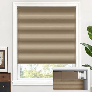 LazBlinds Cordless Cellular Shades, No Tools No Drill Light Filtering Honeycomb Shades Pleated Blinds for Windows, 27'' W x 48'' H, Taupe