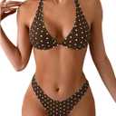 WDIRARA Women's Polka Dots Bikini Set Halter Triangle Swimsuit 2 Piece Bathing Suit (Medium, Brown)