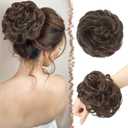 FESHFEN Large Messy Bun Hair Piece - Wavy Synthetic Chignon Scrunchies Elastic Ponytail Hair Extensions Thick Hairpieces for Women, Medium Chestnut Brown 1.94oz