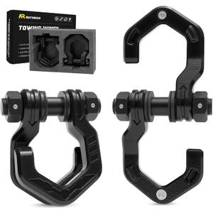 D Ring Shackles, 3/4" Separate Shackles with 7/8" Pin, Heavy Duty Recovery Shackle 57320lbs Break Strength, 4x4 Off-Road Recovery Towing Winch Shackles for Trucks, Black Black 2-Pack