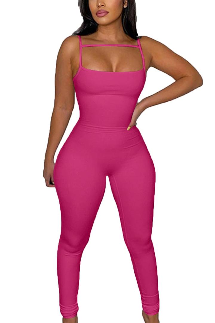Women Spaghetti Strap Bodycon Tank One Piece Jumpsuits Rompers Playsuit, Large