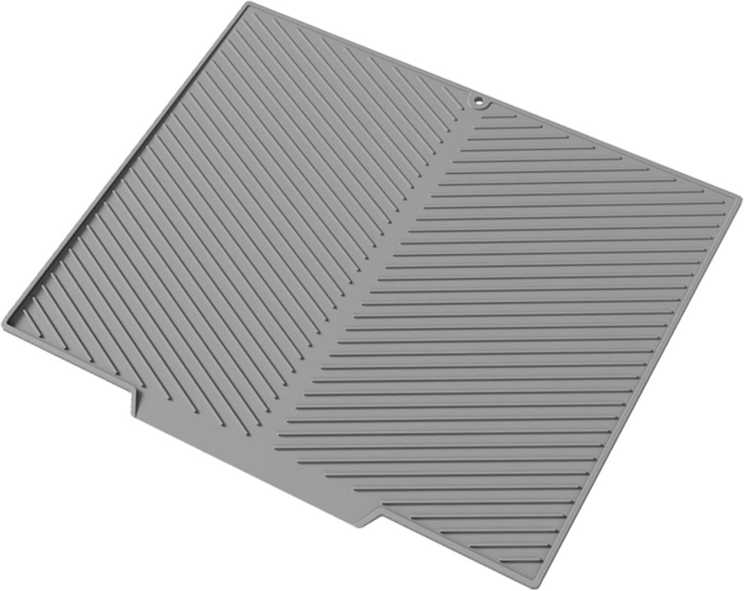 Dish Drying Mat, Silicone Dish Drying Mat for Kitchen Counter, Dish Drainboard with Built-in Drain, Non-silp, Heat Resistant, Dishwasher Safe (Gray, 20"x17")
