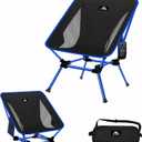 Compact Camping Chair, Blue, Portable Foldable, Beach, Hiking, Outdoor, Metal Frame, Mesh Back, 330 lbs Capacity Blue