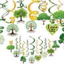 30Ct Family Reunion Hanging Swirl Decorations, Family Gathering Party Supplies, Green Family Tree Birthday Theme Decor for Kids Adults