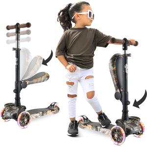 Hurtle 3-Wheeled Scooter for Kids - Wheel LED Lights, Adjustable Lean-to-Steer Handlebar, and Foldable Seat - Sit or Stand Ride with Brake for Boys and Girls Ages 1-14 Years Old