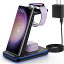 Wireless Charging Station for Samsung/Android, Fast Wireless Watch Charger Station Compatible for Samsung Galaxy S25 Ultra/S24/S23+/Z Flip 7/6 Fold 7/6, Watch8/7/Pro/Active 2 Galaxy Buds3/2 Pro(Black)