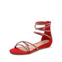 DREAM PAIRS Women's Ankle Strap Flat Sandals Summer Dressy Strappy Gladiator Rhinestones Sandals, 8.5, Red 