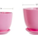 Pink Ceramic Flower Pots,Indoor Decorative Plant Pots Set of 2 - 4"+5" Inch Small Glazed Succulent Planters with Drainage Hole,Modern Garden Pots with Saucer