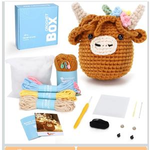 Crochet Kit for Beginners: Highland Cow Crochet Kit, Include Easy Knitting Soft Yarn, Step-by-Step Video Tutorial, Hook, Birthday Gift for Adults and Teen(30%+ Yarn)