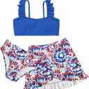 ALISISTER Girls Swimsuit 3 Piece Bathing Suits for 5-12 Years Hawaiian Bikini Set with Cover Ups Skirt (Usa Flag-4)