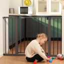 Babelio Metal Baby Gate, PressGuard P7, 29-48" Auto Close Easy Install Pet Gate, Extra Wide Walk Thru Child Safety Gate, Pressure Mounted Dog Gate for Doorways and Stairs, Brown