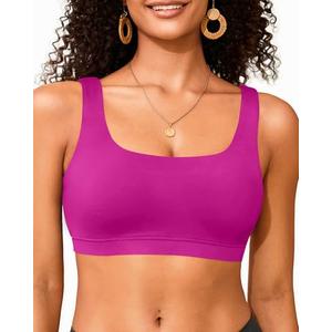 Women Sport Bra Swimsuit Top - Swim Bra Bikini Top Only Scoop Neck Bathing Top 2025 Swimwear Purple Pink L