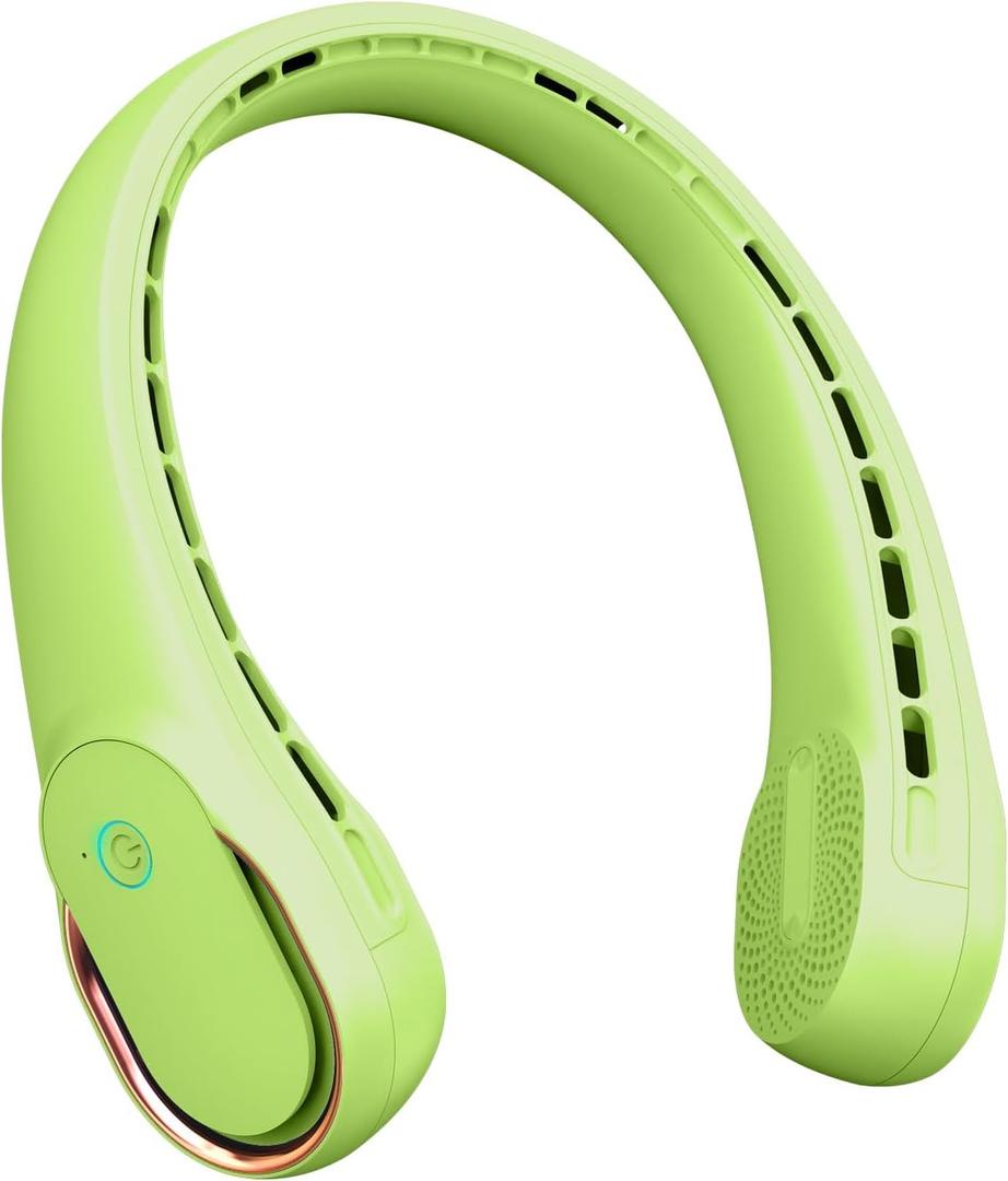 FrSara Bladeless Portable Neck Fan, 5200mAh, 3-Speed, 360° Surround Wind, Ultra-Quiet, USB Rechargeable, Wearable Portable Fan, Avocado Green