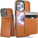 For iPhone 16 Pro Max Leather Wallet Case, Compatible with Magsafe, 2 in 1 Detachable Magnetic Card Holder, RFID Blocking Kickstand Credit Slots Flip Case for Men Women, Brown
