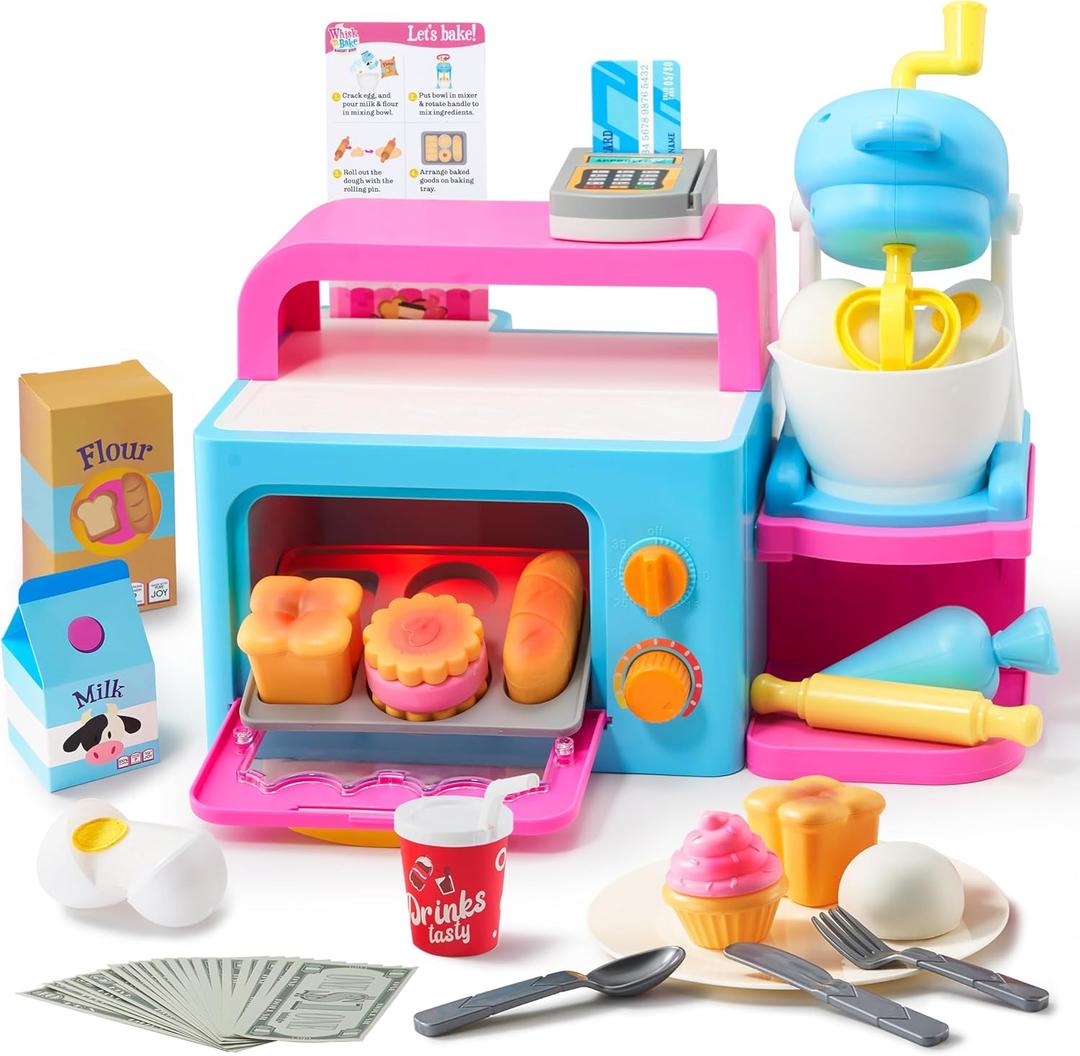 lalalark Bakery Shop Pretend and Role Play Toddler Toy with Light & Sound Oven, Realistic Mixer, Color Changing Cookies, 20 Pieces Play Kitchen Food Accessories, Girls Toy Birthday Gift for Boys Kids