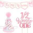 SuPoo 1/2 Birthday Banner and Princess Cone Hat Cake Topper Half Birthday Crown Glitter Bow Half Way to One Baby Girl Decorations 6 Month It is My 1/2 Birthday High Chair Banner Tiara Outfit