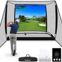 Golf Simulator Cage, 10x8ft Golf Practice Hitting Net with Triple-Layer HD Screen, 5x4ft Golf Mat with Dual Turf for Indoor &Outdoor, Gifts for Men Dad & Golfers