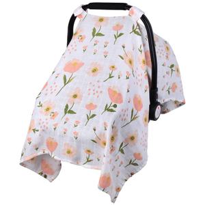 Muslin Car Seat Cover for Babies, Metplus Breathable Infant Carseat Cover Lightweight Baby Carrier Cover for Girls Boys, Fit Spring Summer/Hot Days/Warm Weather, Pink Floral