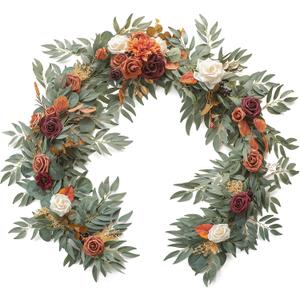 Floroom 6ft Artificial Eucalyptus Garland with Flowers Fake Greenery Burnt Orange Faux Floral Vine Garland for Table Decor Wedding Centerpieces Bridal Shower Party Decorations, Terracotta