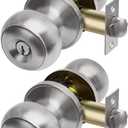 CML Hardware (2 Pack) Entry Door Knob, Keyed Different Door Lock Sets in Solid Stainless Steel for Entrance, Exterior and Interior, Round Ball Handle