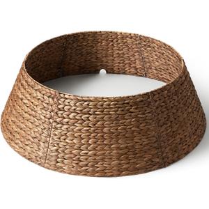 42in Extra Large Christmas Tree Collar - Woven Hyacinth Tree Collars for Artificial Trees - Rattan Rustic Farmhouse Basket for Tree Base Cover with Cord Cut-Out for 9ft 10ft 12ft Tree (Brown)