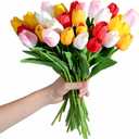 SITUMEIZI Fake Flowers Tulips Artificial Flower 15pcs Real Touch PU 14" for Spring Easter Home Kitchen Wedding Bouquet Bulk Mother's Gift Day Decorations(Assorted Colors,5)