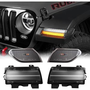 LitMiRaCle Sequential Flashing Turn Signal Lamp & Side Marker Light Set for Jeep Wrangler JL 2018-2023 & 20+ Gladiator JT OE Dula Halogen Bulbs with DRL, Smoke LensNot Fit JL Sport, JLU & Willys