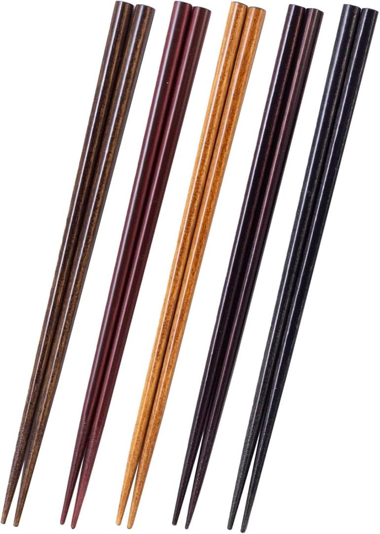 S-03063 Chopsticks Dishwasher-Safe, 8.9 inches (22.5 cm), 5 Pairs Set, For Visitors, Dyed Wood Natural, Made in Japan (Braun)