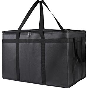 Bodaon Insulated Food Delivery Bag, XXXL Pizza Delivery Bags for Hot and Cold Food, Commercial, Large Capacity Reusable Warming Bag, Catering Cooler Bag for Rideshare, Warmers for Parties (Black, 1Pk)
