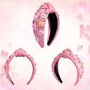 2 Pack Valentines Day Headbands for Women Girls Knot Jeweled Rhinestone Hair Accessories Pink Red Heart Clothes Outfit Gifts