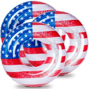 Zhanmai 1 Pcs Patriotic Pool Floats USA Inflatable Pool Tube 4th of July Swimming Ring American Flag Inflatable Water Float Tube Red White and Blue 250th Water Swimming Decoration for Beach, 36 Inch