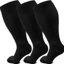 Plus Size Compression Socks for Women Men Wide Calf 15-20 mmHg, 3XL for Circulation Support Recovery (A4-Black (3 Pack))