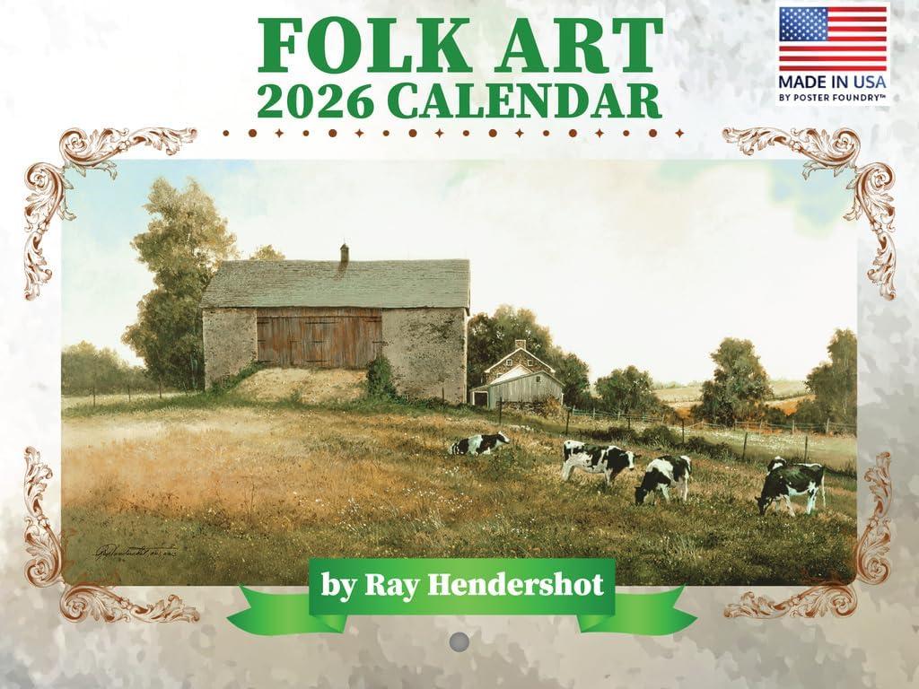 Folk Art Calendar 2026 By Ray Hendershot Monthly Wall Calender 12 Month | American Made In The USA