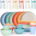 Wheat Straw Dinnerware Sets, Unbreakable Dinnerware Set for 6,Reusable Lightweight Tableware Dinner Dishes, Bowls, Cups, tableware, 24pcs Dinnerware Microwave & Dishwasher & Kids Safe (Colorful)