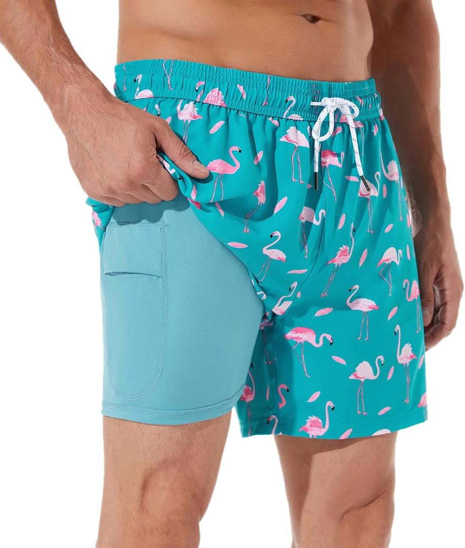 BRISIRA Mens Swim Trunks Bathing Suit 5 Inch Inseam Compression Liner Beach Swim Shorts Swimwear Quick Dry Zipper Pocket (S)
