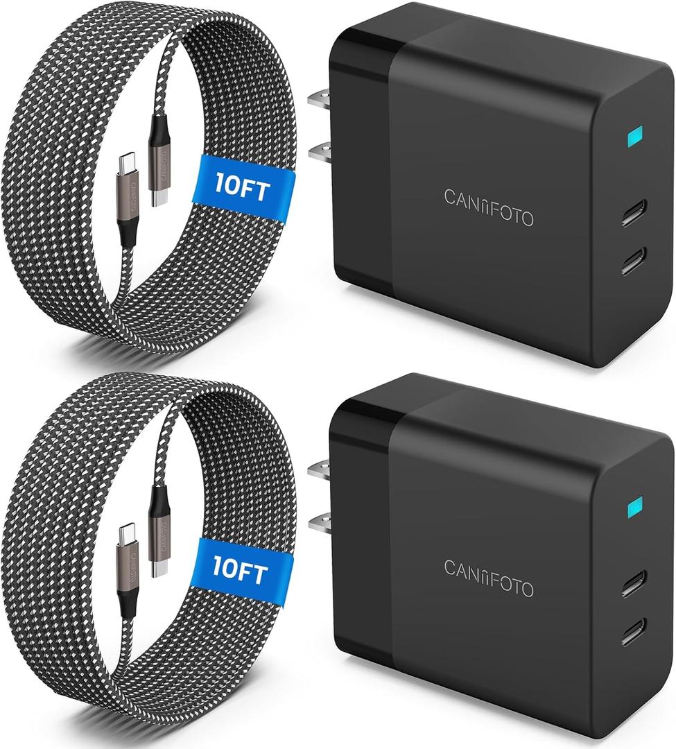 2Port 45W Super Fast Charger Type C, 2Pack 45W USB-C Charger Android Phone Charger Fast Charging for Samsung Galaxy S26 Ultra/S26+/S25/S24 Ultra/S23+/S22/S20/Note10+/Tab S9 with 2X 10ft Type C Cord