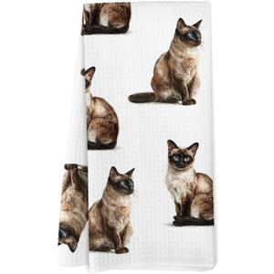 Siamese Cat Gifts Kitchen Dish Towel, Gifts for Women Cat Mom Lovers Owner, Cats Accessories, Siamese Cats Decor Hand Dish Towels for Bathroom Decor 16x24 Inches