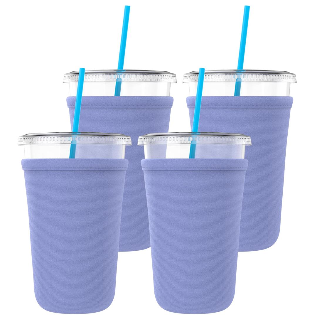 TahoeBay Iced Coffee Cold Cup Sleeve (4-Pack) Reusable Blank Neoprene Insulator Drink Sleeves 22oz - 24oz Beverage Holder for Vinyl Sublimation fits Dunkin' Medium and Starbucks Venti (White)