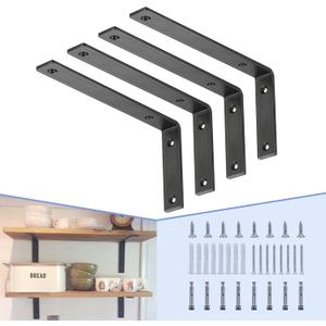CLT Black Shelf Bracket, 12 X 5 Quarter Inch (1/4") Thick- Max Load: 440 lb Rustic Industrial Modern Farmhouse Heavy Duty Cold Rolled Steel Bracket for Table Bench, Space Saving DIY, Pack of 4